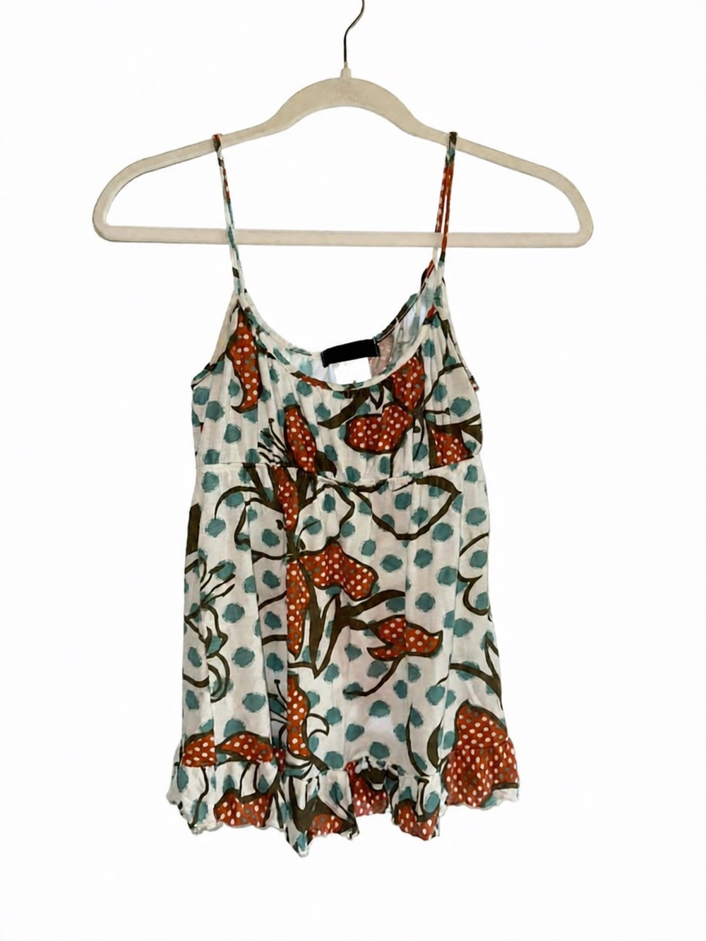 Fleurish Floral Polka Dot Cami Tank Top - Rust & Teal